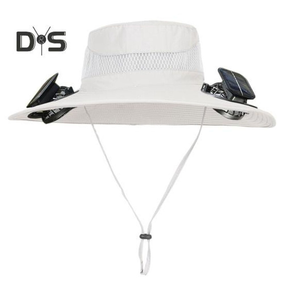 (as the picture, G) Solar Fan Hat with Wide-Brimmed Design Dual-Power Fans 800mAh Battery Outdoor Fishing Hat for Hiking Cycling Fishing