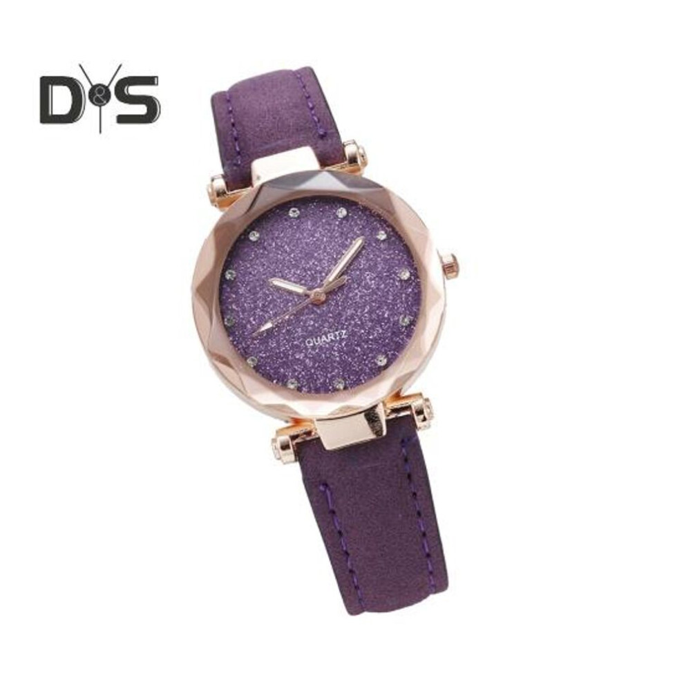 (purple) Women Casual Watch Rhinestone Round Dial Faux Leather Strap Ladies Business Formal Dress Quartz Wristwatch Fashion Jewelry Accessory Birthday Gift