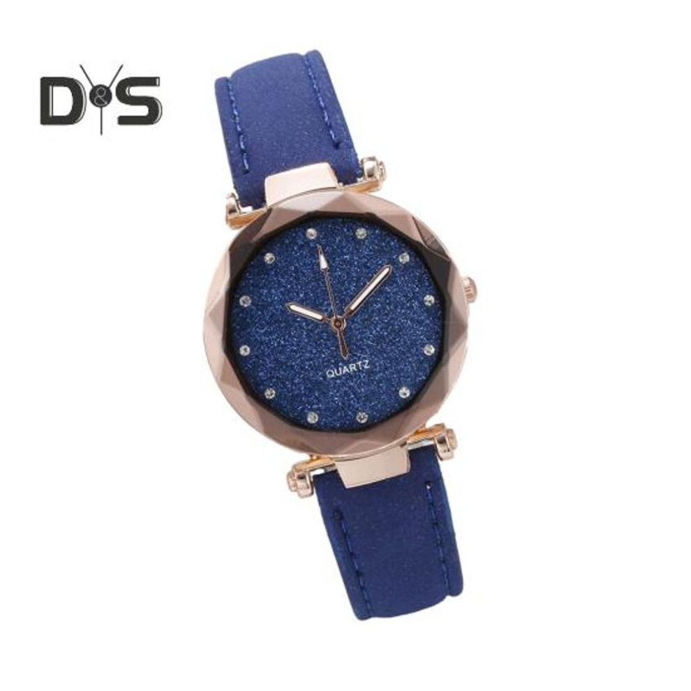 (blue) Women Casual Watch Rhinestone Round Dial Faux Leather Strap Ladies Business Formal Dress Quartz Wristwatch Fashion Jewelry Accessory Birthday Gift