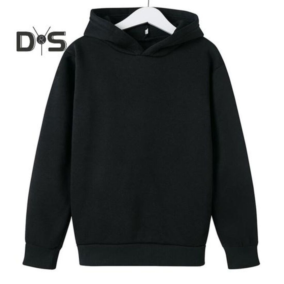 (150CM, black) Kids Hoodie Fall Winter Casual Loose Solid Color Boys Girls Sports Hooded Long Sleeves Sweatshirt Blouse Pullover Top