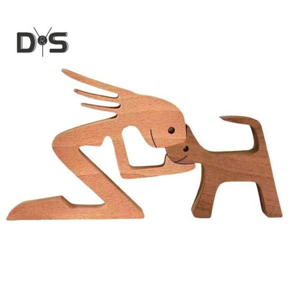 (as the picture, D) Dog Wooden Sculpture Pet Memorial Gift Dog And Man Woman Statue Home Decor Puppy Family Figurine Gifts For Dog Lovers