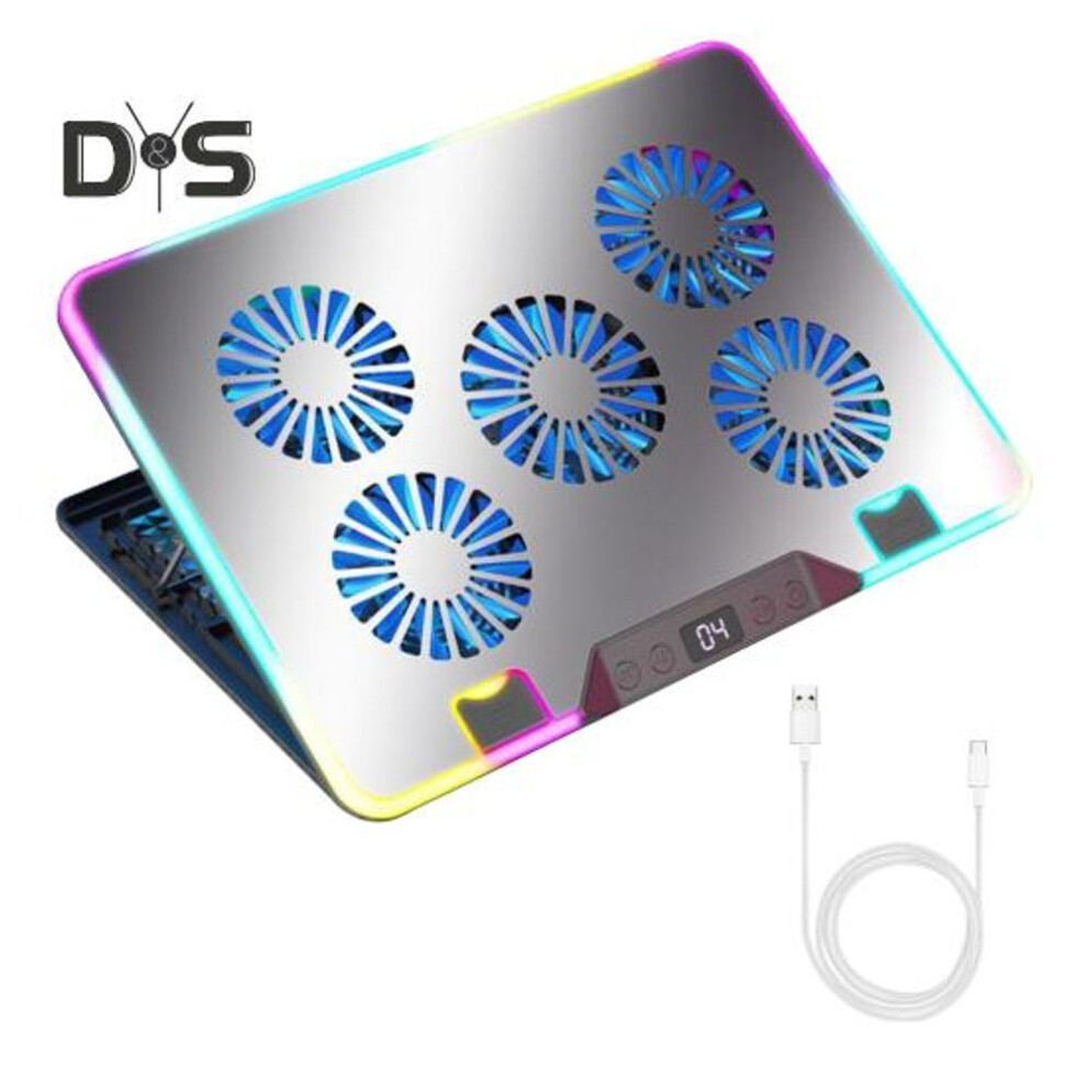 (silver) Laptop Radiator Cooler Stand Digital Display Height Adjustable Low Noise Portable Notebook Stand Gaming Laptop Cooling Pad