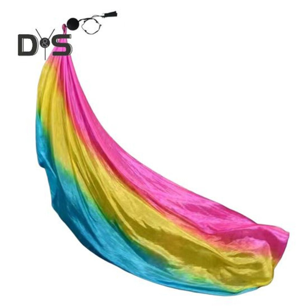 (blue,yellow) Gauze Scarf Women Stage Performance Wear Belly Dance Gradient Color Flowy Long Scarf Ball Set Photography Prop Fan Classical Dance Hand Fan