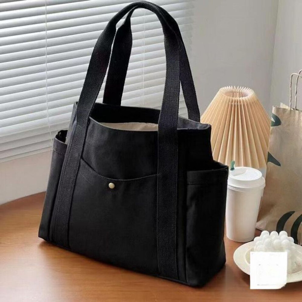 (black) Large Capacity Canvas Tote Bags For Work Commuting Carrying Bag College Style Student Outfit Book Shoulder Bag