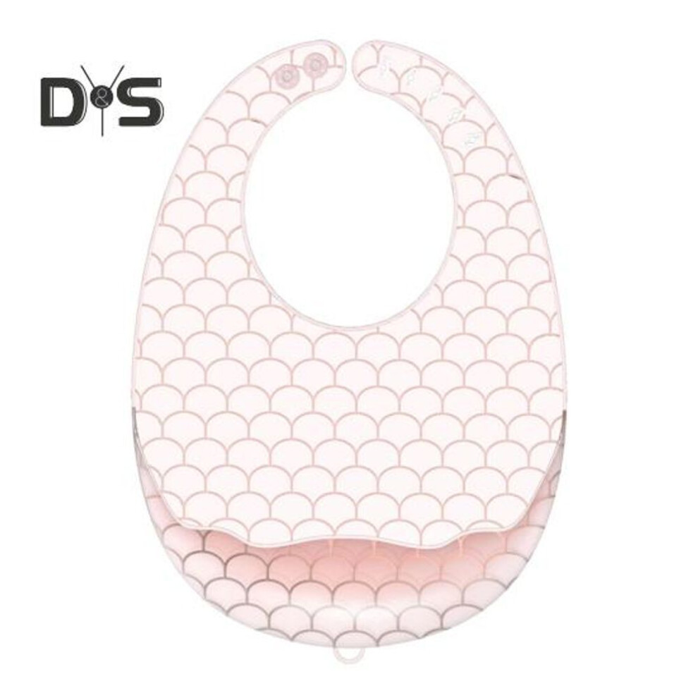 (pink) Unisex Baby Eating Bib Waterproof Soft Adjustable Circumstance Smooth Surface No Odor Large Pocket Fish Scale Print Easy Cleaning Toddler Dining Bib