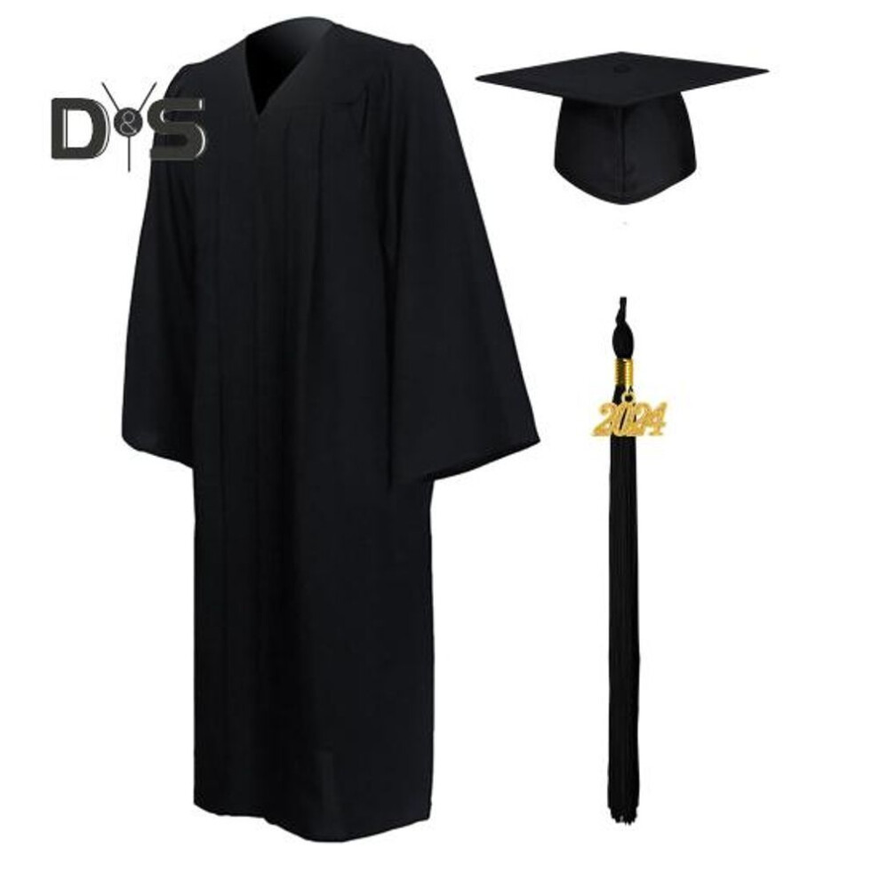 (black, M) 1 Set Unisex Graduation Robe Hat Set Front Zipper Loose Tassel 2024 Year Tag College Bachelor Doctor Master Graduation Ceremony Gown Cap Tassel Set