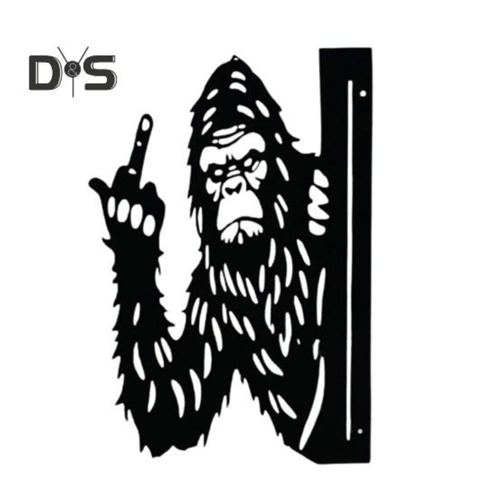 (as the picture, B) Peek-a-boo Sasquatch Metal Sign Middle Finger Sasquatch Sign Animal Peeping Around Sign For Tree Garden Fence Post Decor