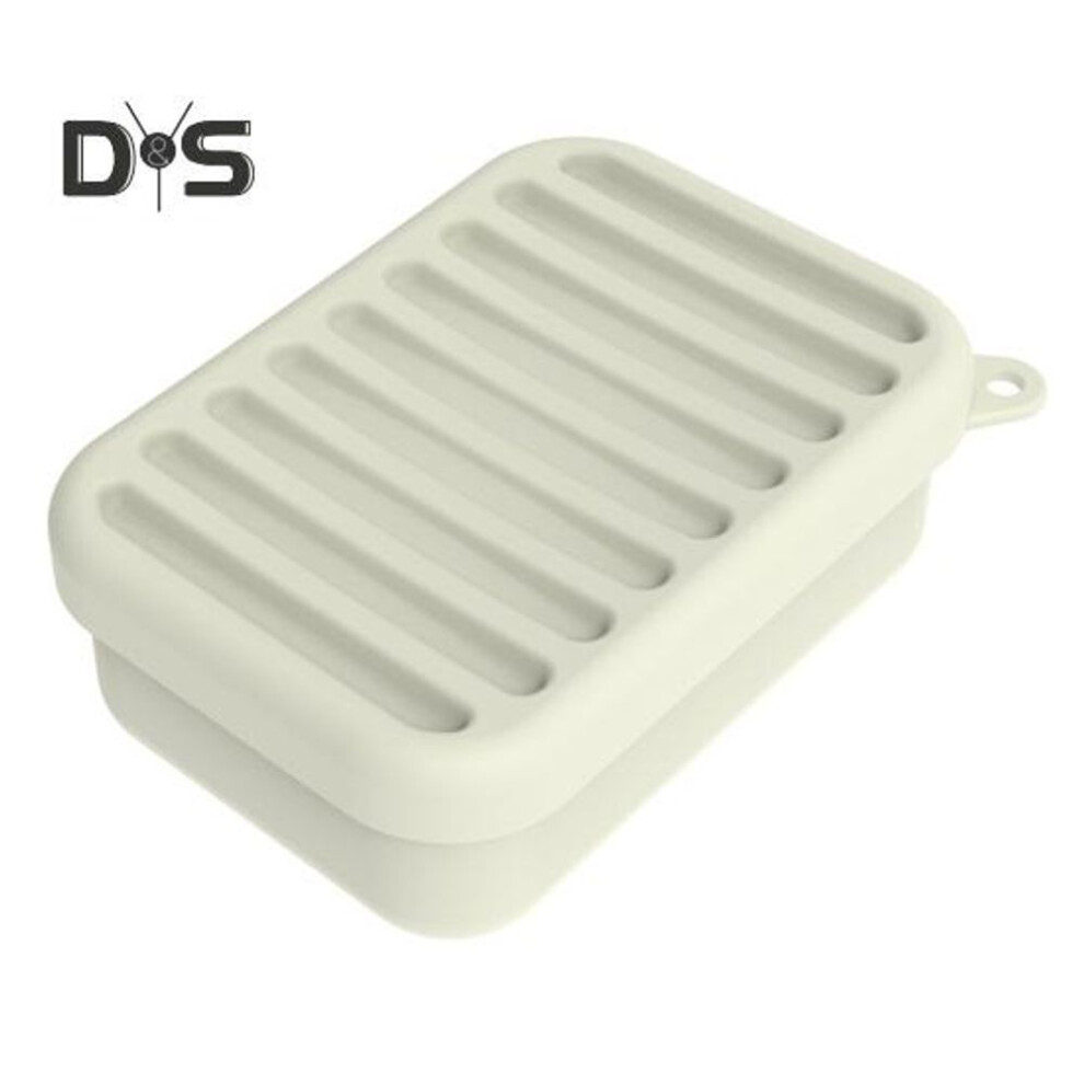 (beige) Leak-Proof Silicone Travel Soap Case with Drainage Lid Compact Design Portable Bar Soap Container Soap Holder