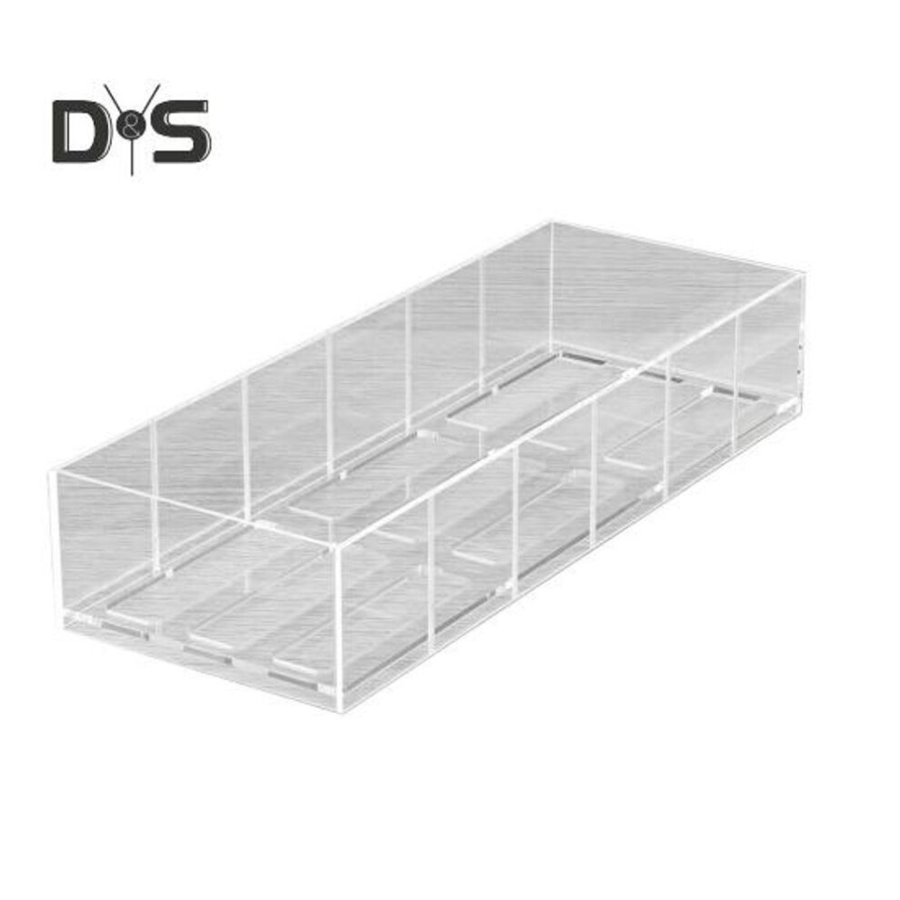 Tumbler Lid Storage Box Clear Acrylic Cup Lid Organizer with 5 Dividers Hollow Bottom Easy Drainage Cup Lid Storage Box for Kitchen Cabinet