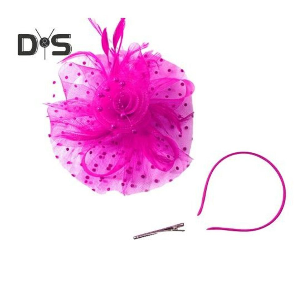 (rose red) Retro Style Headdress Flowers Feathers Beads Decor Party Hair Hoop Dual-Purpose Hair Clip Band Hair Decoration