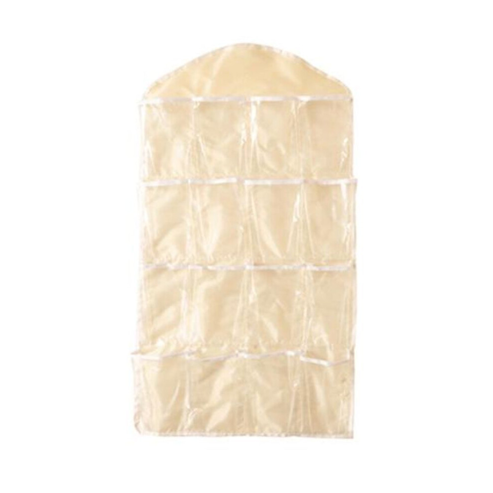 (beige) Wear-resistant Hanging Storage Bag Multi-purpose Creative 16 Grid Wall Classified