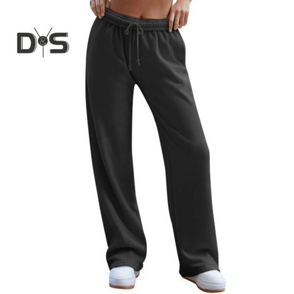 (black, XL) Women Sweatpants Elastic High Waist Adjustable Drawstring Long Pants Solid Color Baggy Casual Trousers