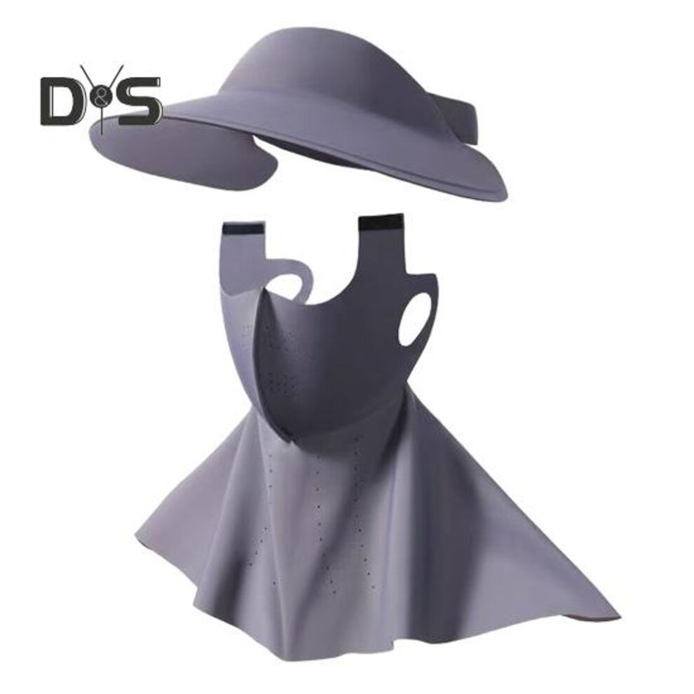 (dark gray) Women Hat With Face Guard Shawl Sun-proof Breathable Solid Color Design Sun Hat Elastic Large Head Circumference Empty Top Hat