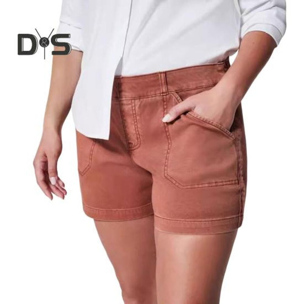 (orange, XXL) Women's Cargo Shorts Pull on High Waist Stretchy Shorts Casual Slim Shorts with Pockets Summer Beach Outfit