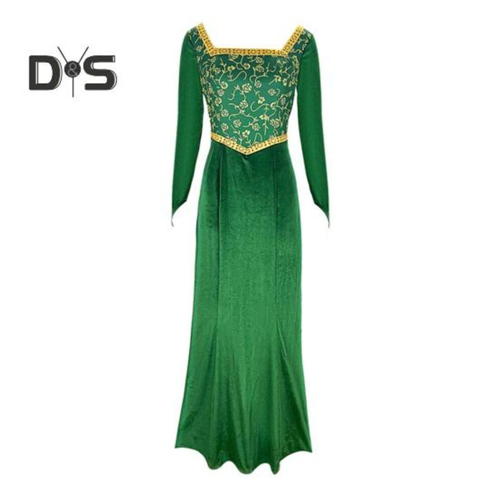 (green, S) Princess Style Dress Stage Show Performance Cosplay Costume Dress Floral Print A-line Long Sleeve Maxi Dress Square Neck Wedding Graduation Cocktail