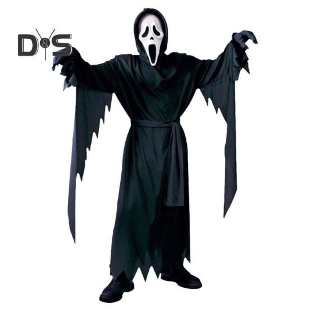 (black, XL) 1 Set Kids Halloween Costume Set Creepy Ghost Cosplay Masque Gloves Belt Robe Suit Carnival Party Performance Haunted House Children Outfit