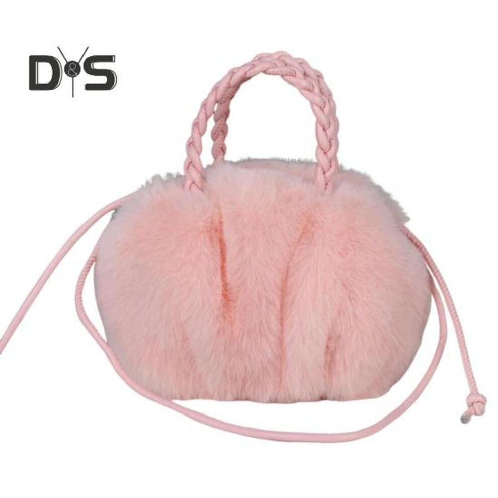 (light pink) Women Shoulder Bag Fuzzy Plush Braided Faux Leather Straps Solid Color Multi-Purpose Handbag for All Occasions Smooth Magnetic Closure Purse