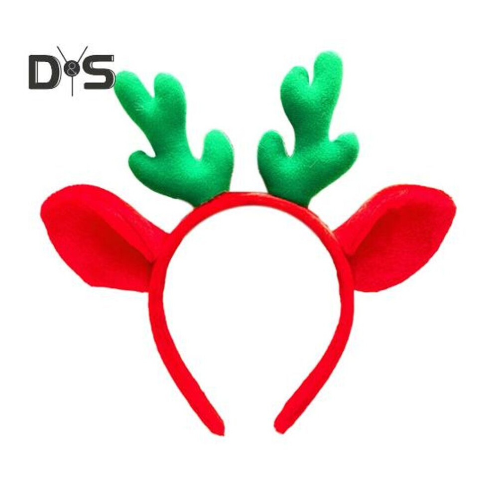 (green) Christmas Antler Hairband Elastic Anti-slip Plush Fit for All Ages Christmas Hair Accessories Holiday Party Decoration Costume Festive Halloween