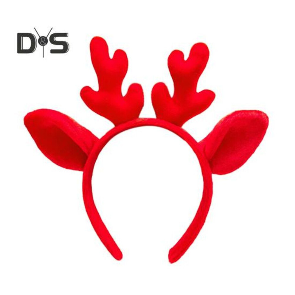 (red) Christmas Antler Hairband Elastic Anti-slip Plush Fit for All Ages Christmas Hair Accessories Holiday Party Decoration Costume Festive Halloween