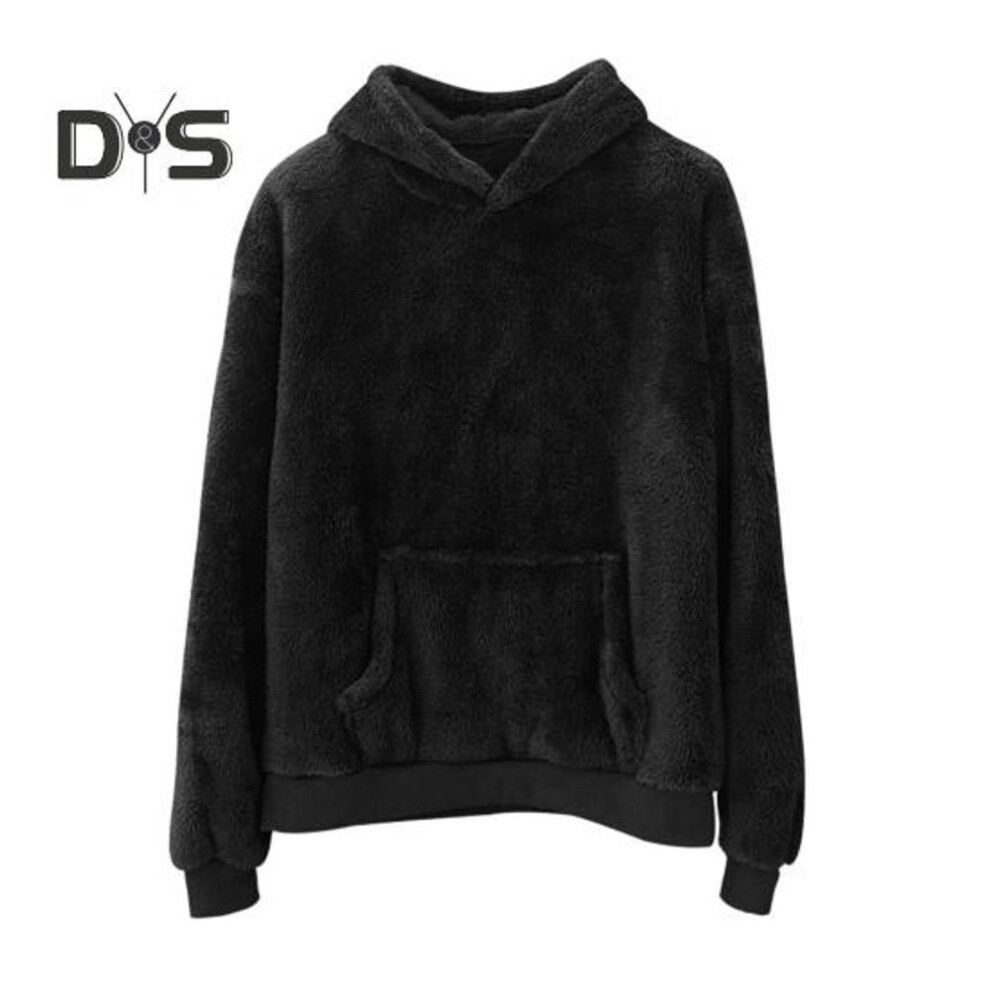 (black, M) Winter Men Hoodie Double-sided Velvet with Big Front Pocket Loose Long Sleeves Thermal Top with Elastic Cuffs Casual Daily Hoodie