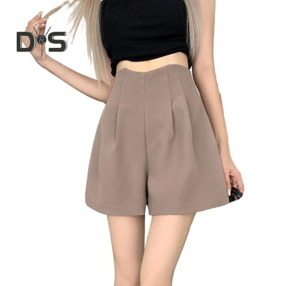 (khaki, S) Women's Suit Shorts High-waisted Pleated Shorts Summer Dressy Work Shorts Casual Wide-leg Loungewear