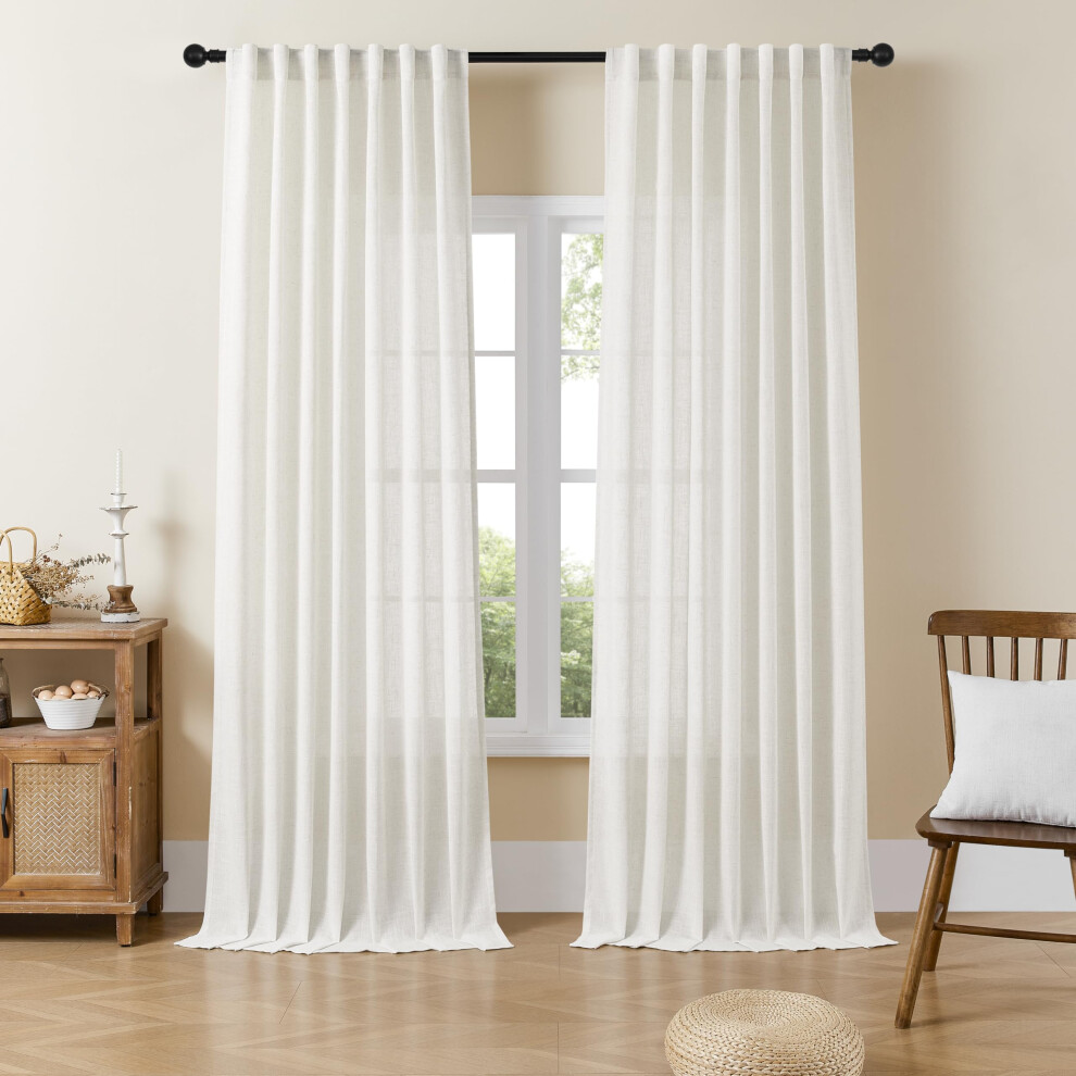 Rideaux en lin Joydeco pour salon, rideaux semi-transparents de 274 cm de long, rideaux de salon, ensembles de 2 panneaux, rideaux blancs pliss   s