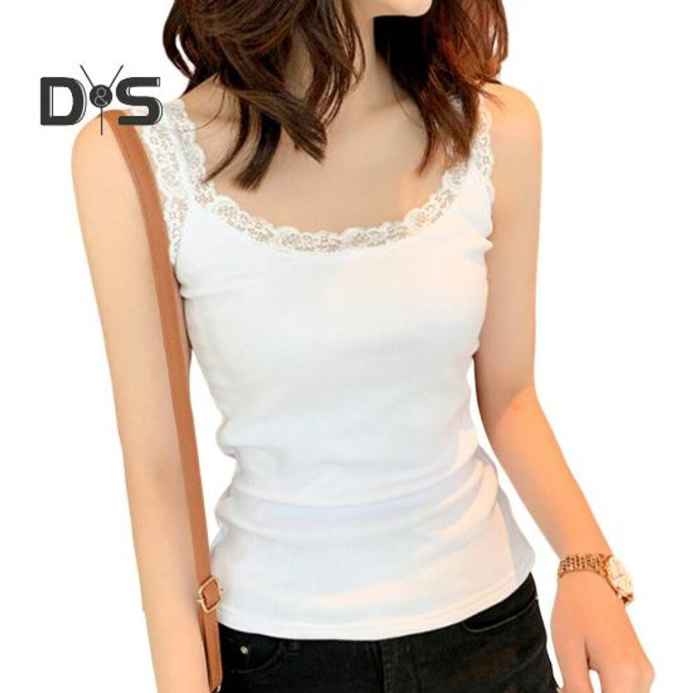 (white) Women's Lace Trim Tunic Tank Top Spaghetti Strap Sleeveless Cami Top Summer Crew Neck Camisoles Undershirts