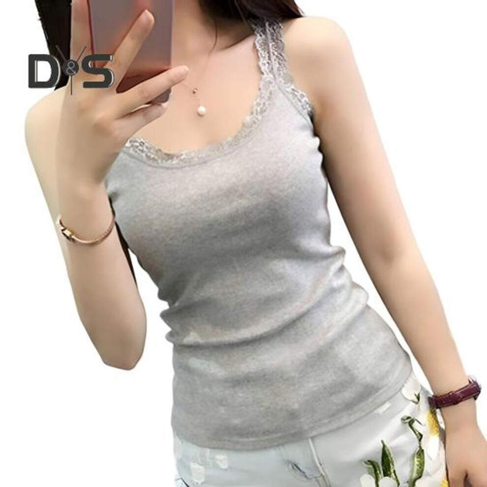 (grey) Women's Lace Trim Tunic Tank Top Spaghetti Strap Sleeveless Cami Top Summer Crew Neck Camisoles Undershirts