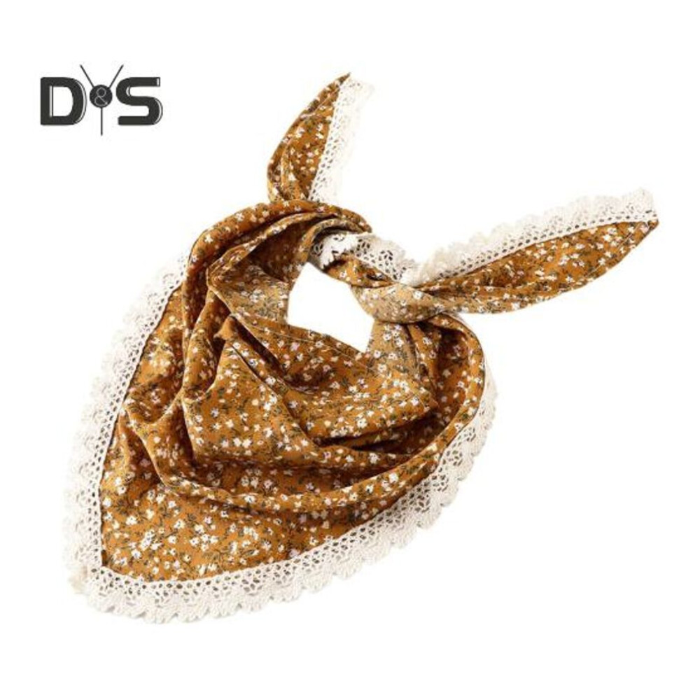 (yellow) Triangular Style Headscarf With Lace Trim Floral Print Women Headband Women Makeup Photography Hair Accessories