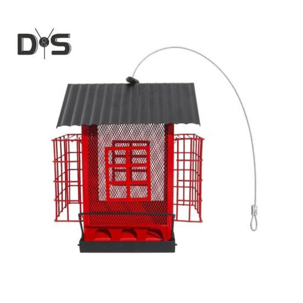 (as the picture, B) Birds Feeder For Outdoors Hanging Metal Mix Seeds Feeder With Double Suet Cage Outside Wild Birds Feeder For Garden Backyard Decor
