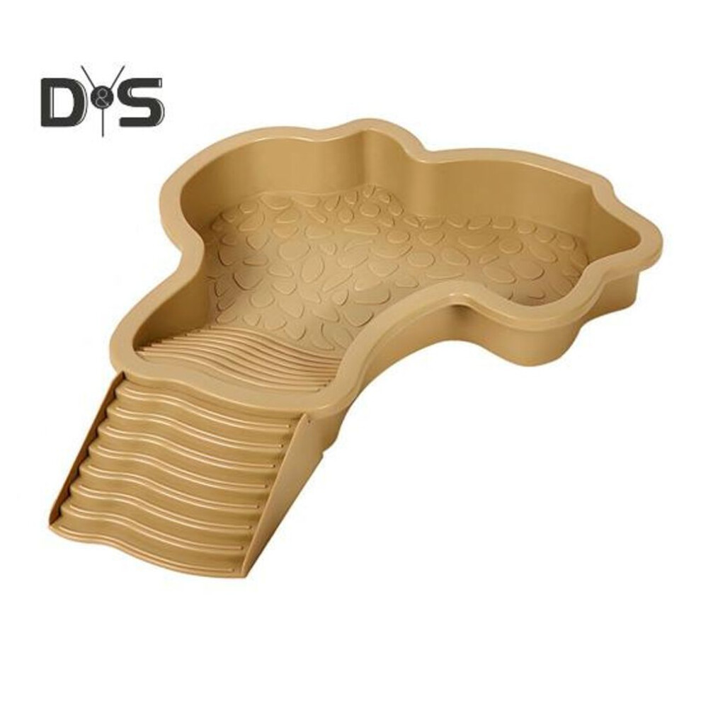 (dark yellow, A) Tortoise Water Bowl With Ramp 2-in-1 Large Reptile Feeding Dish Bathing Pool Aquarium Ornament For Lizard Gecko Turtle Snake Bearded Dragon