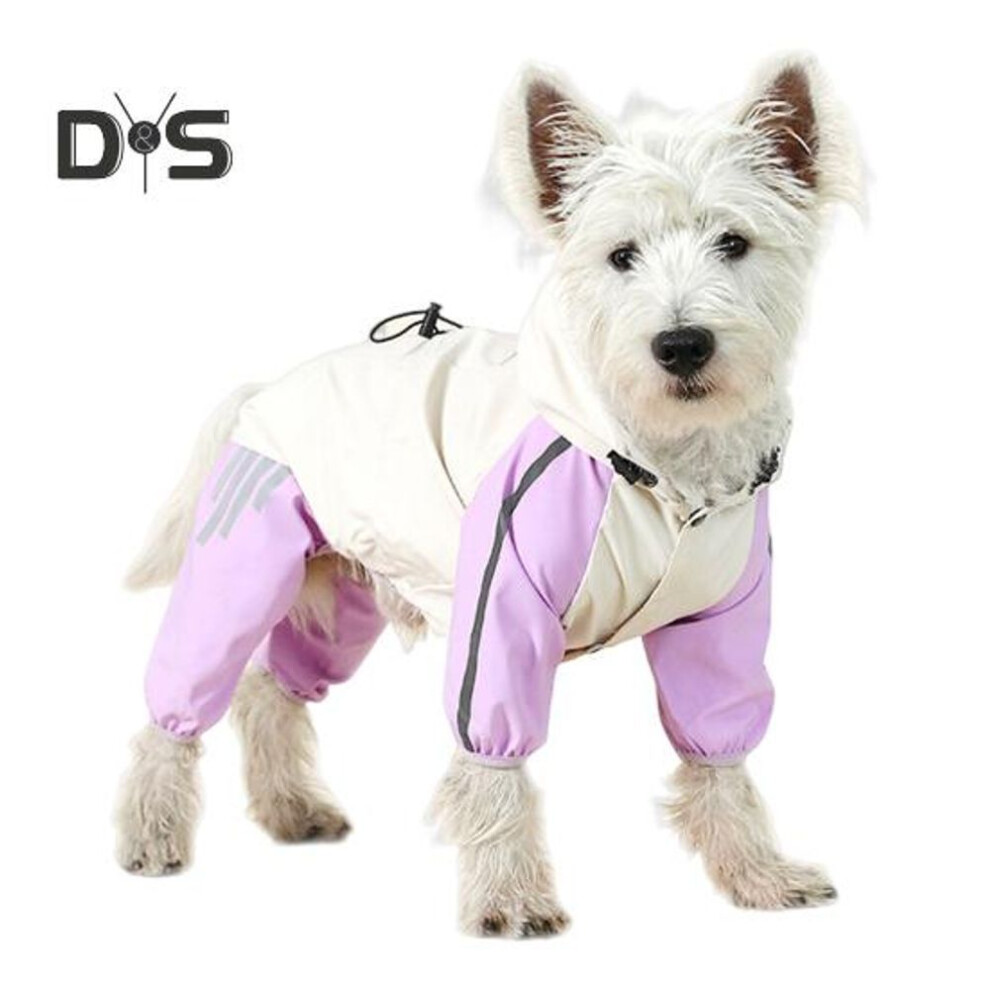 (L, purple) Dog Raincoat Waterproof Hooded Pet Rain Jacket Full Wrap Poncho with Reflective Strips And Leash Hole for Small Medium Dogs