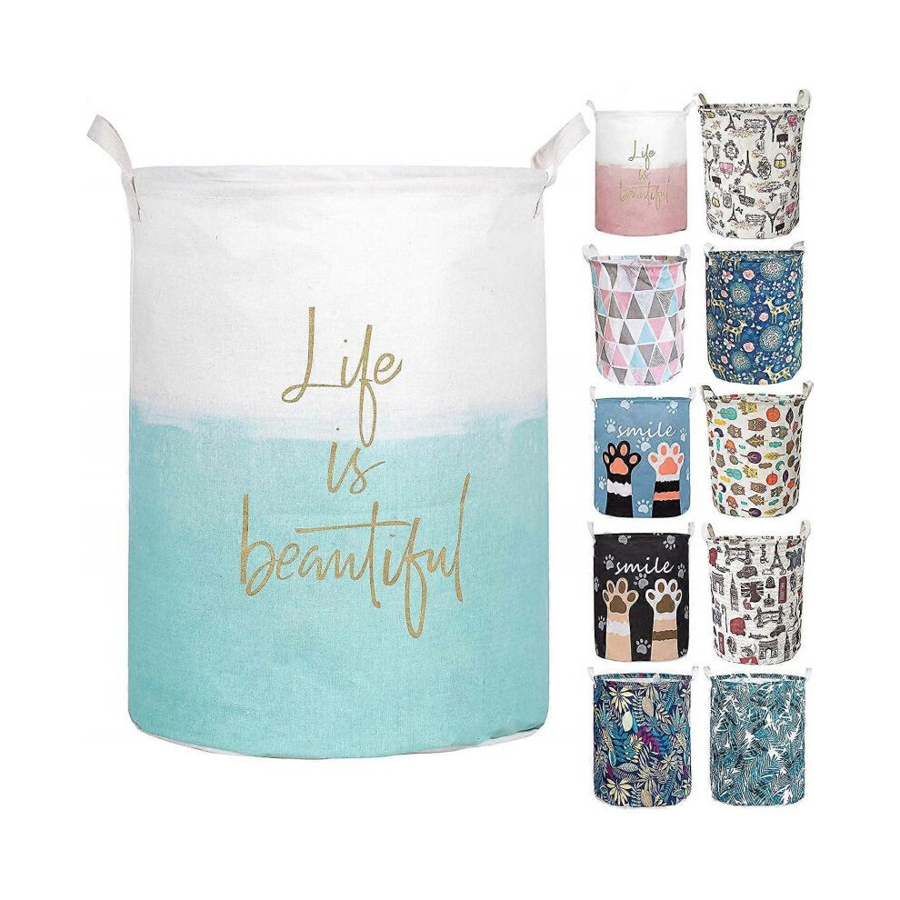 19.7in Waterproof Foldable Laundry Hamper, Dirty Clothes Laundry Basket, Linen Bin Storage Organizer for Toy Collection (Life Blue)