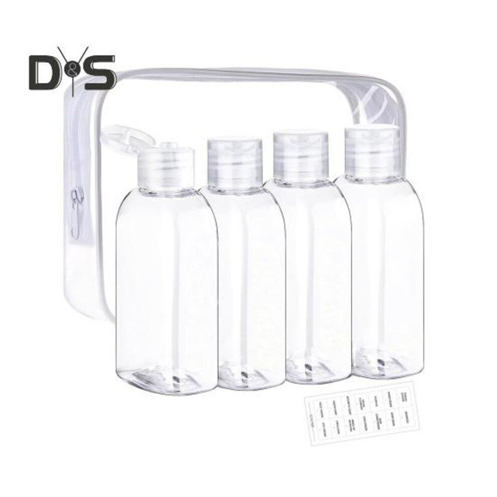 (white) 4Pcs Clear Travel Bottles Kit for Toiletries BPA-Free Leak-Proof Refillable Containers for Shampoo Lotion Oils Portable Silicone Cream Jars Reusable