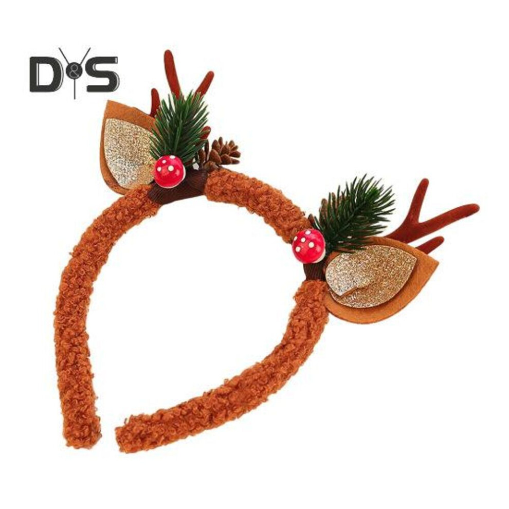(as the picture, B) Christmas Antler Hairband Mushroom Sequin Leaf Decor Anti-slip Fit For All Ages Christmas Hair Accessories Holiday Party Decorations Costume Festive