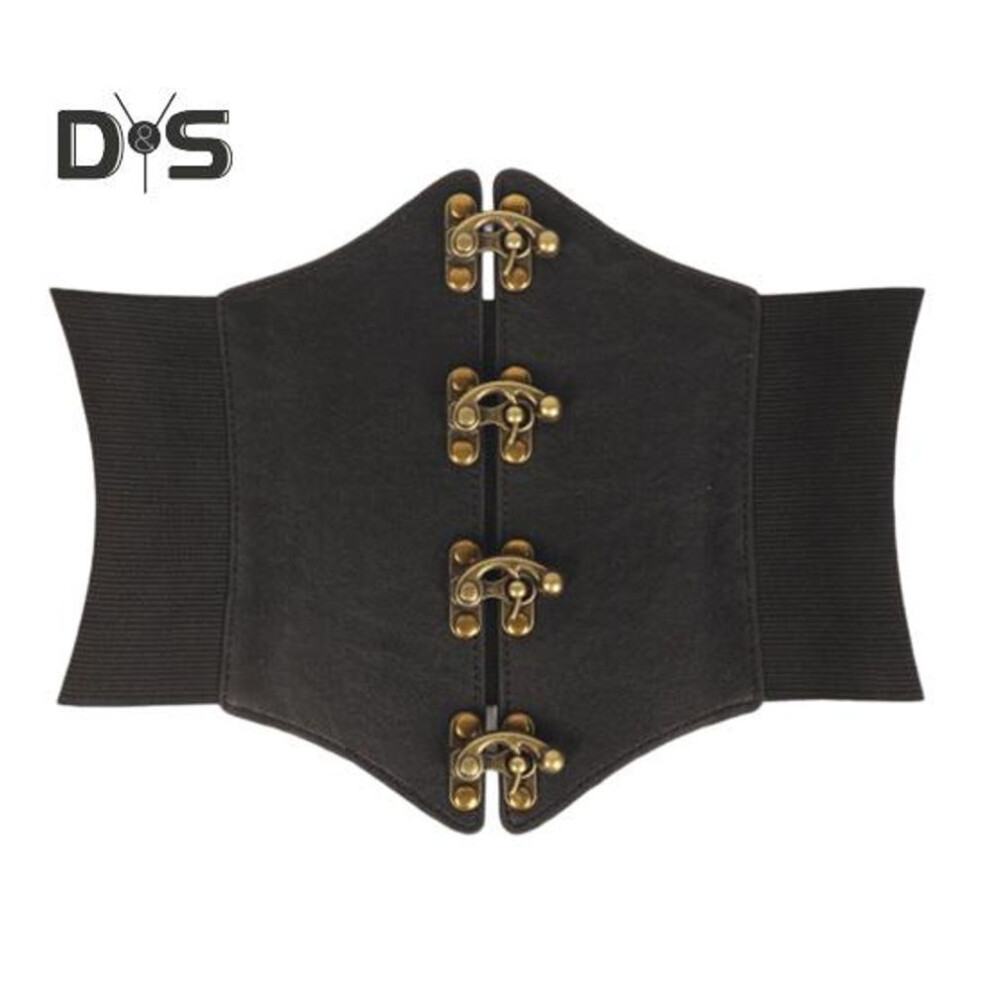 (as the picture, 2XL) Faux Leather Dress Corset Belt Wide-brimmed Design Elastic Waistband Retro Style Women Adjustable Corset Waist Cincher