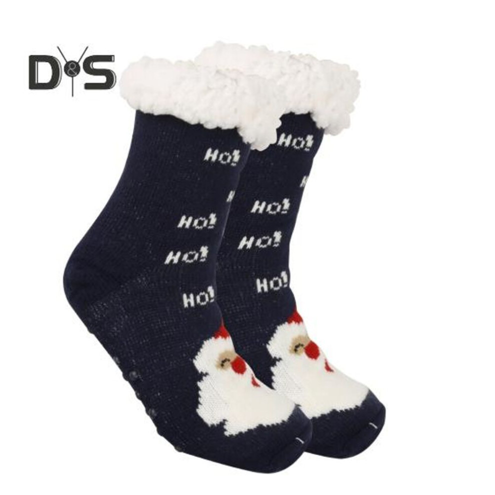 (black) 1 Pair Winter Socks Cartoon Santa And Elk Print Plush-lined Warmth Retention Christmas High-tube Socks Leg Warmer Fall Winter Floor Socks Holiday Gift