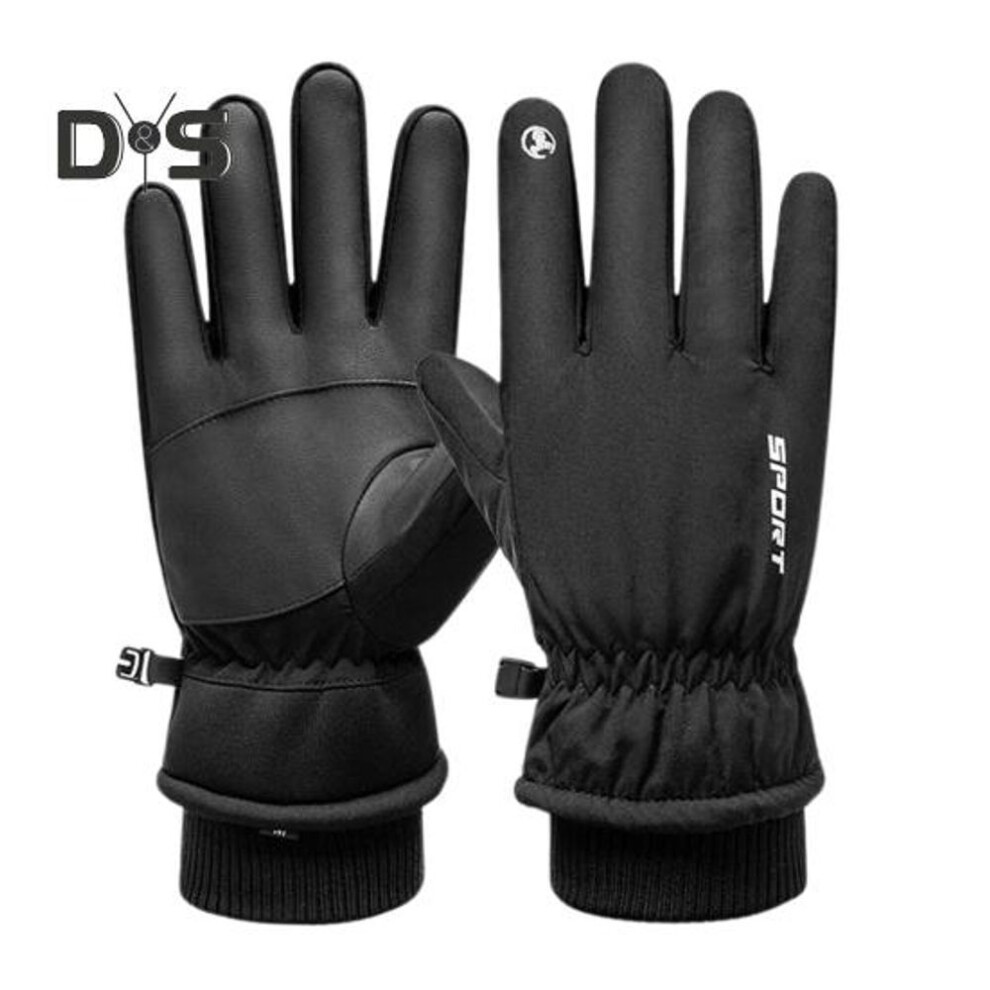 (black, M) 1 Pair Unisex Winter Cycling Gloves Thickened Plush Lined Waterproof Touchscreen Windproof Great Grip Palm Anti-slip Cold Weather Driving Skiing