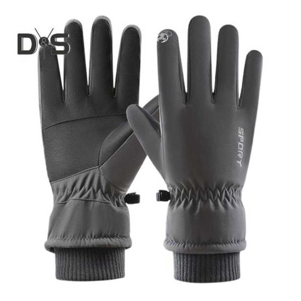(grey, XL) 1 Pair Unisex Winter Cycling Gloves Thickened Plush Lined Waterproof Touchscreen Windproof Great Grip Palm Anti-slip Cold Weather Driving Skiing