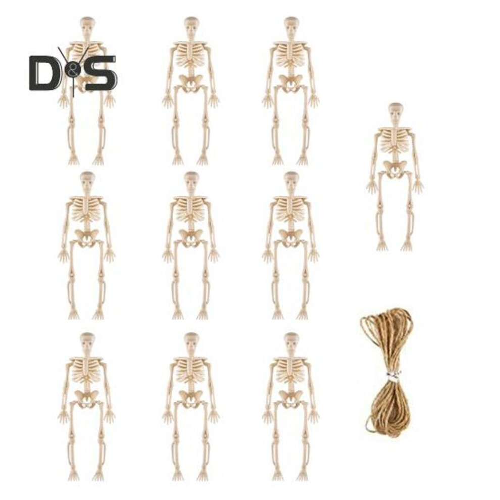 (as the picture, B) 10 Pcs Mini Skeleton Figurine Decoration 6" Posable Human Bone Statue Plastic Skull Prop For Halloween Home Haunted House Party Favors