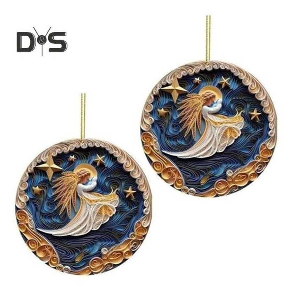 (as the picture, Angel) 2Pcs Christmas Ornaments Acrylic Flat Xmas Tree Snowman Clock Pendant for Indoor Outdoor Christmas Tree Home Party Decoration