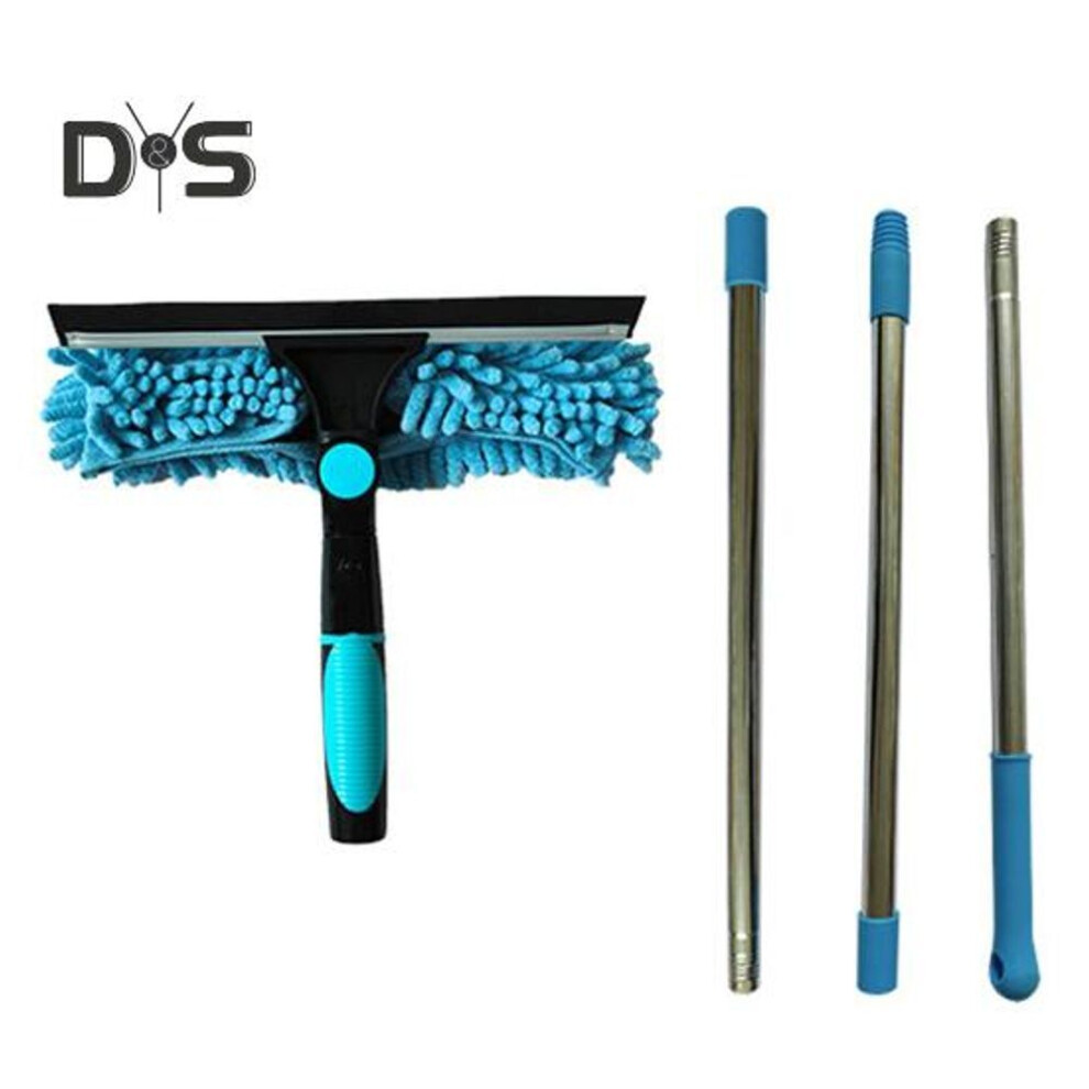 (blue, 3pcs) Window Scraper Cleaning Tool Kit 2 In 1 Silicone Blade Absorbent Fiber Scrubber Adjustable Long Handle 2-in-1 Squeegee Set