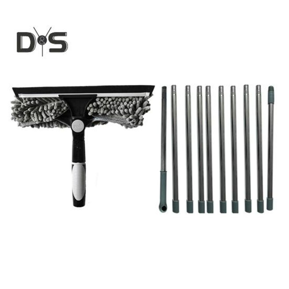 (grey, 10 pcs) Window Scraper Cleaning Tool Kit 2 in 1 Silicone Blade Absorbent Fiber Scrubber Adjustable Long Handle 2-in-1 Squeegee Set