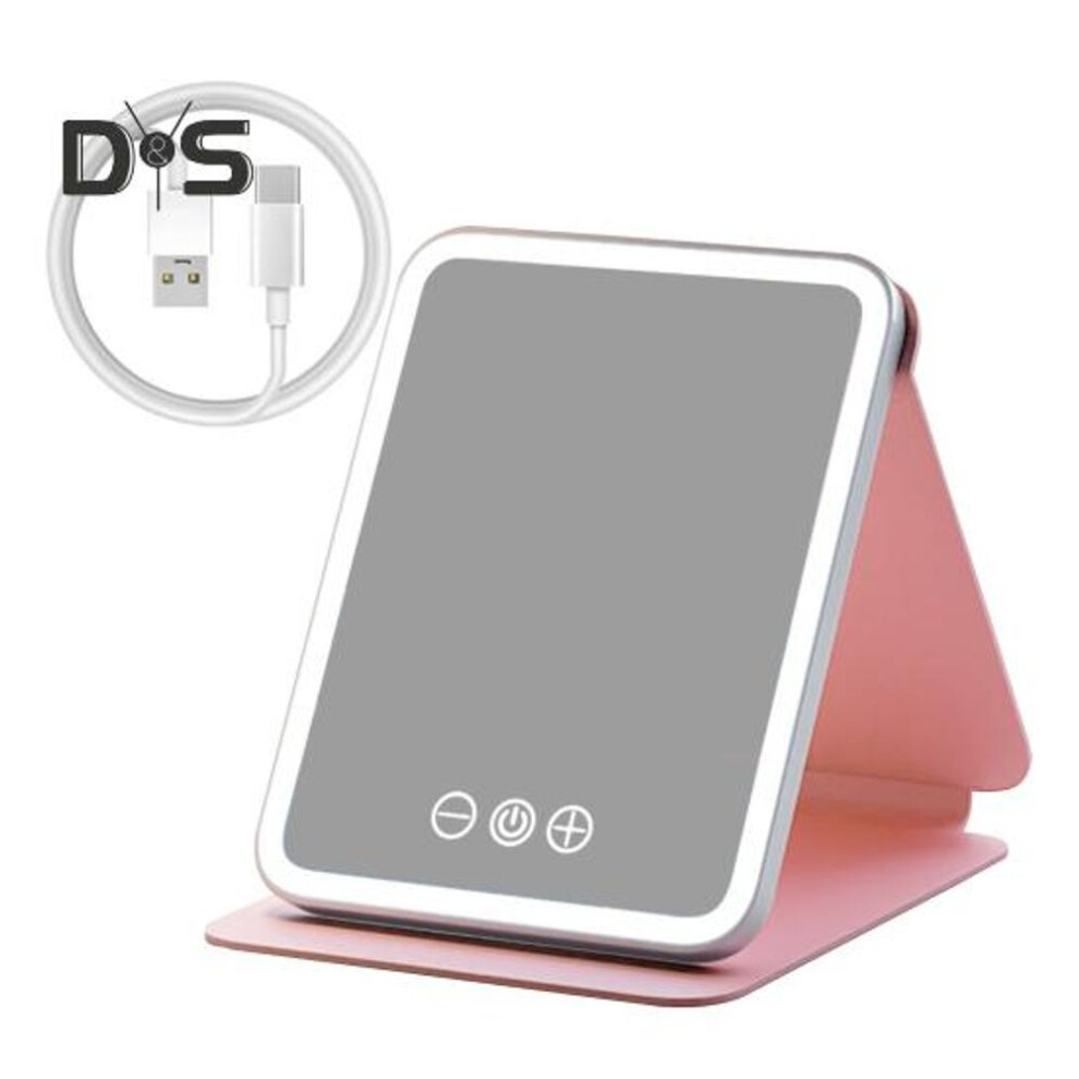 (pink, S) Led Lighted Makeup Mirror 3 Colors Modes Adjustable 2-in-1 Folding Cosmetic Mirror Usb Rechargeable Portable Travel Vanity Mirror