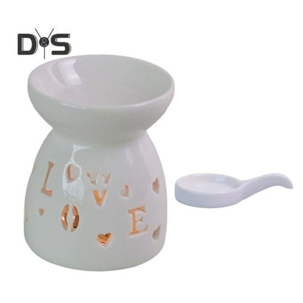 (as the picture, B) Essential Oil Burner With Spoon White Ceramic Aroma Burner Wax Melter With Cutout Design Home Tabletop Wax Warmer For Bedroom Meditation Room