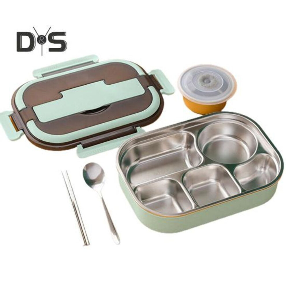 (green, 5Grid) Compact Bento Box Multi Compartments Sturdy Portable Lunch Warmer Box