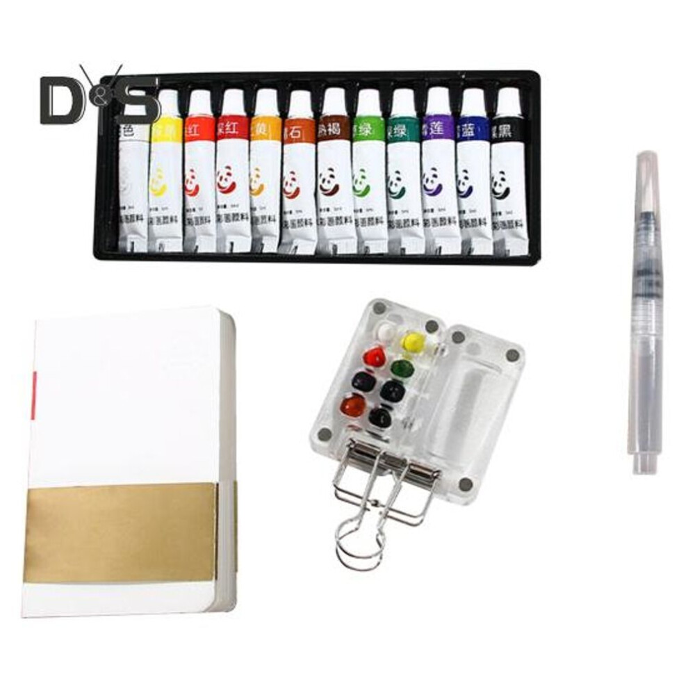 (clear, 8Grid) Watercolor Paint Set 8-grid/15-grid Paint Box Mini Watercolor Palette With Sketchbook Pen Pocket Travel Watercolor Painting Kit For Artists And
