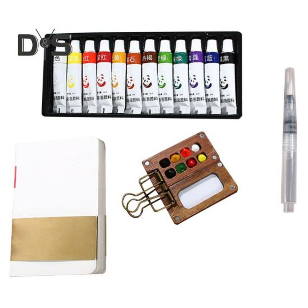 (brown, 8Grid) Watercolor Paint Set 8-grid/15-grid Paint Box Mini Watercolor Palette With Sketchbook Pen Pocket Travel Watercolor Painting Kit For Artists And