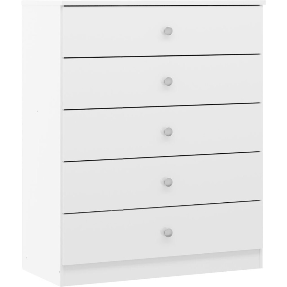 Denver 5 Drawer Chest of Drawers White Gloss Metal Drawer Runners and Handles