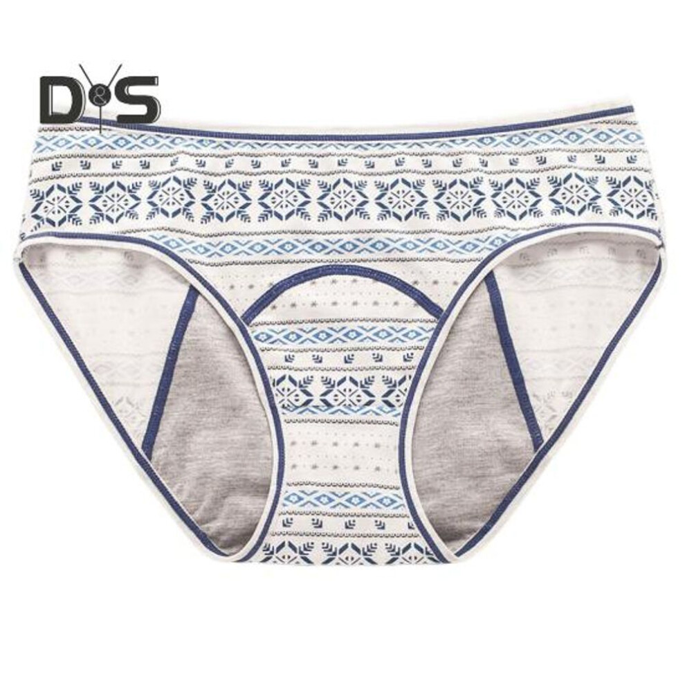 (blue, S) Women Panties Geometric Print High Waist Seamless Elastic Period High Absorbency Prevents Leakage Briefs Menstrual Underpants Daily Wear Sleep